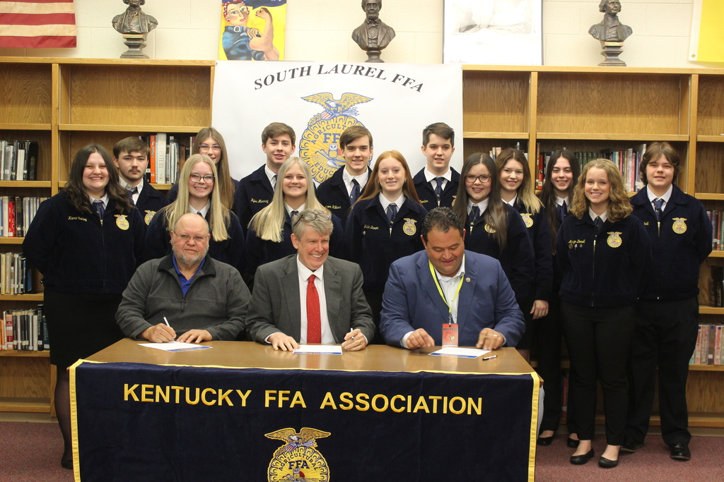 SLHS proclamation signing with Laurel County Judge Executive David Westerfield, Dr. Doug Bennett, and Laurel County Schools Superintendent Randall Weddle